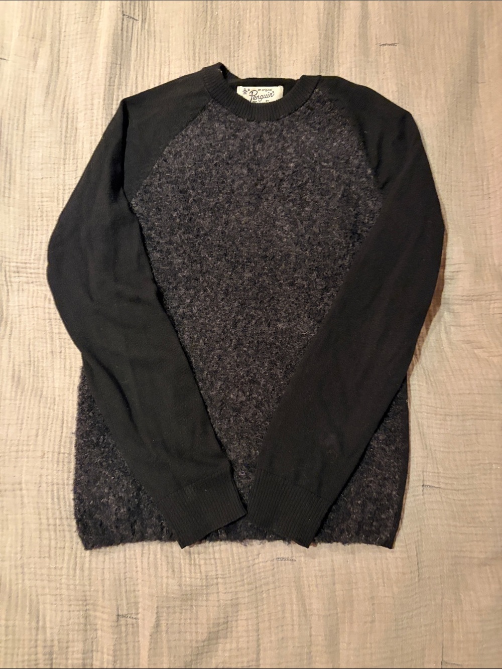 Original Penguin Two-Tone Charcoal and Black Crewneck Sweater